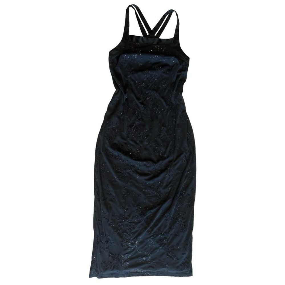 Vintage prom dress y2k / 90s black floral print by CDC sz 6